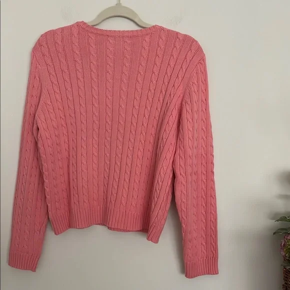 Lauren Ralph Lauren Pink Cropped Cable Knit Crew Neck Sweater made in Hong Kong - Picture 3 of 9